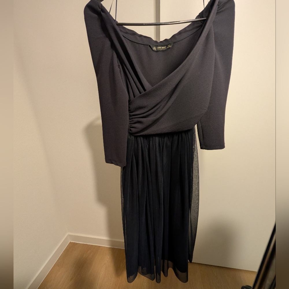 Zara Navy Blue Tulle Midi Dress - Gem